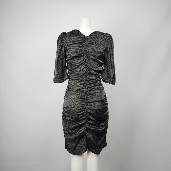 Soaked In Luxury Green Animal Print Ruched Mini Dress Size M - Picture 7 of 11